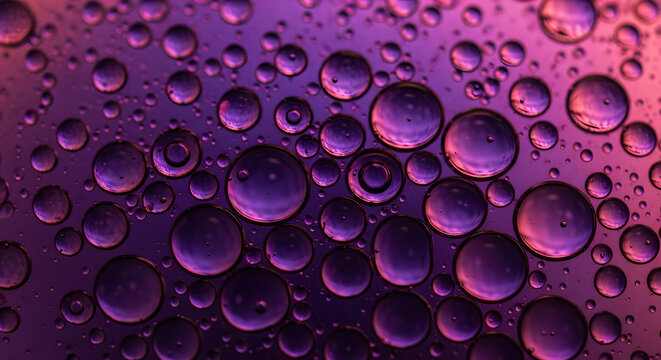 Abstract Purple Oil Bubbles on Water Surface Macro Liquid Background