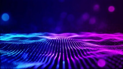 Abstract glowing neon cyber technology waves seamless motion. Blue and purple gradient digital waves flow. Technology background, big data visualization, blockchain, engineering - Powered by Adobe
