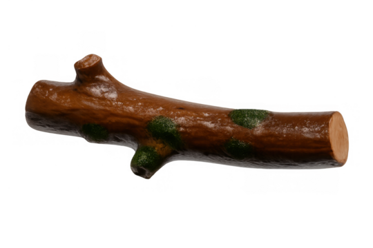 Wooden log segment with green moss texture, natural forest element, cut tree branch wood material