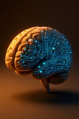 Human Brain with Circuit Board Design Symbolizing Artificial Intelligence and Technological Integration
