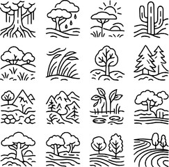 Biome Atlas — 16 Monoline Vegetation Map Icons