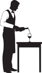 Silhouette of a waiter pouring wine
