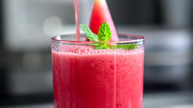 pouring fresh strawberry smoothie