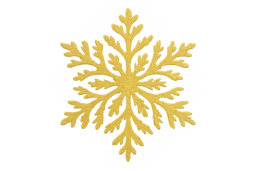 Golden glitter snowflake in a detailed, festive design. Ideal christmas and winter holiday decoration with a transparent background