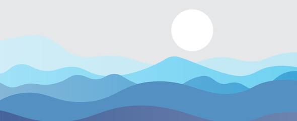 Abstract landscape poster. Nature wall decor contemporary art print, mid century mountain background. Vector illustration