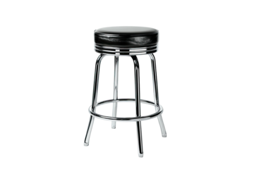 Chrome stool with black padded seat on a black background