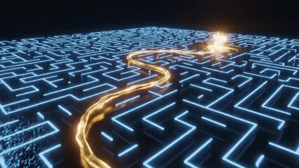 Luminous path guides through neon maze