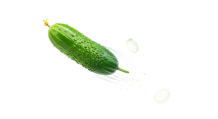 Fresh, crisp cucumber with water droplets isolated on a white background, perfect for healthy eating and culinary uses