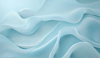 Obraz premium A light blue background with flowing water, featuring a close-up of abstract shapes and waves made from transparent liquid. The composition includes elements like bubbles or droplets
