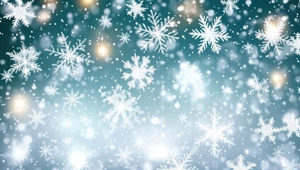 A light blue background with white snowflakes, creating an elegant and festive atmosphere for Christmas or New Year celebrations. The pattern of falling snow is seamless
