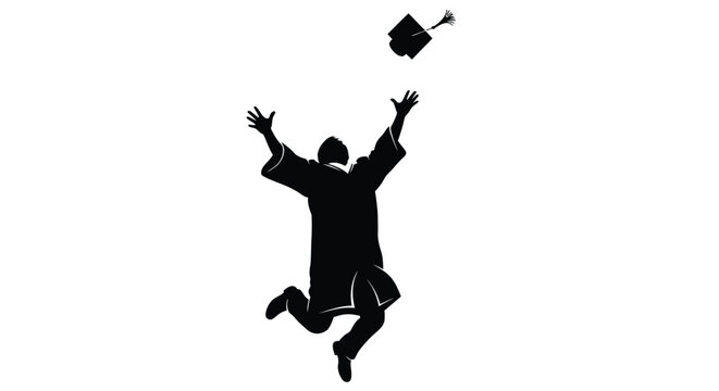 Silhouette of graduate throwing cap in the air