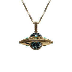 Golden UFO pendant necklace on a chain