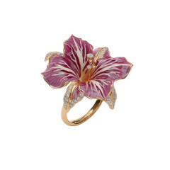 Gold ring with a pink and white floral design