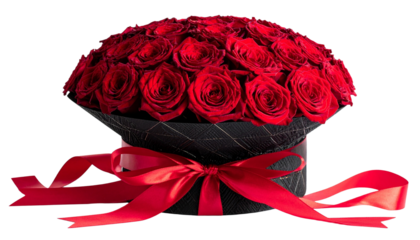Red Rose Bouquet with Modern Black Geometric Wrapping Paper, Isolated on Transparent Background