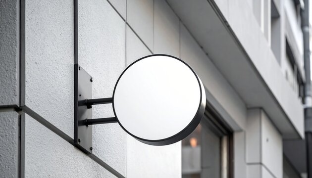 Blank Round White Display Sign Mockup on a Modern Building Facade, Ready for Custom Branding
