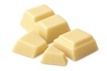 White chocolate pieces breaking apart, a sweet candy food for dessert isolated on transparent background