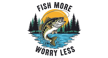 Vintage fishing design featuring a jumping bass with the motivational quote