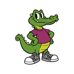 Cartoon alligator character wearing shoes, perfect for children's books and educational materials, a fun and friendly animal mascot with a playful attitude
