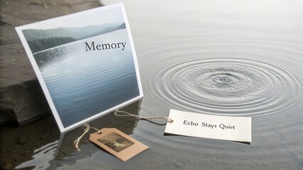 Reflective Art Installation Showcasing Memory and Silence on Calm Water Surface of Serene Lake Environment