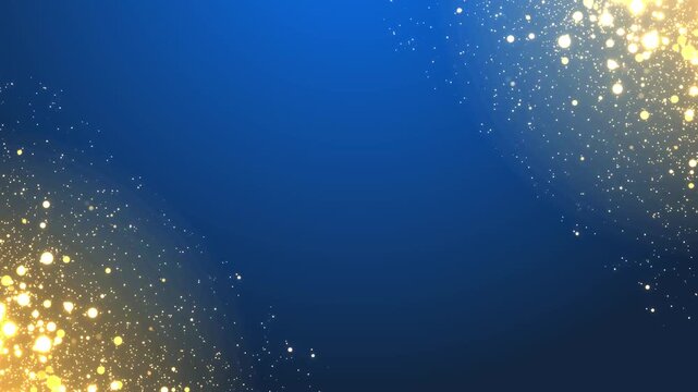 Golden Luxury Award bokeh lights moving at the corner on dark blue background, animation for magical, fairy, seasonal festive holiday