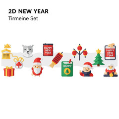 2D New Year Timeline Set: Festive Icons and Holiday Elements.