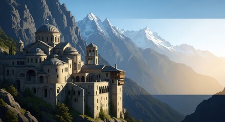 Picturesque monastery nestled in mountains, a blend of heritage and nature