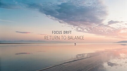 Serene Sunset Reflection Over Calm Water with Tranquil Skies and Solitary Figure Walking Towards Horizon of Peace and Balance