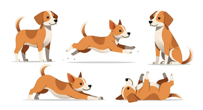 Set of playful beagle puppy illustrations cute cartoon dog in various poses vector design isolated on white background