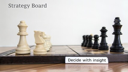 Strategy Board Game with Black and White Chess Pieces, Wooden Board Displaying Insightful Decision-Making Concept