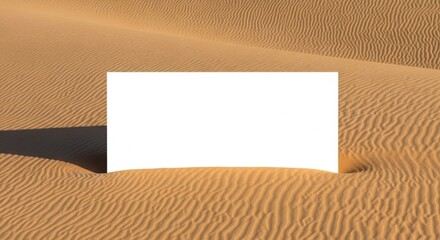 Blank white rectangle in a desert landscape sand dunes background perfect for adding text or graphics