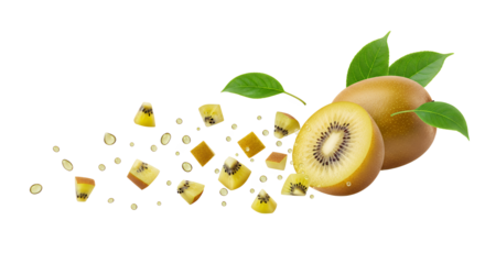Golden Kiwi Burst Fresh Slices and Whole Fruits in Motion