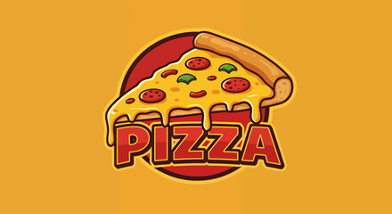 A vibrant vector illustration showcases a delicious pizza slice with melted cheese and pepperoni, perfect for food-related designs and culinary projects against a warm yellow background.