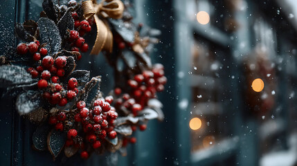 Christmas wreath, holly berry wreath, holiday door decoration
