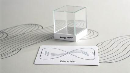 Transparent cube model showcasing energy transit concept with abstract motion lines on surface for artistic inspiration and research