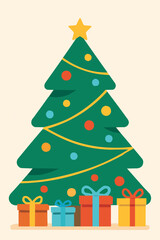 Christmas Tree with Ornaments Flat Vector