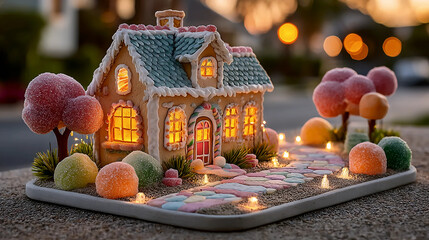 gingerbread house, Christmas decor, candy decorated house
