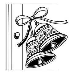 Intricate Line Drawing of Hanging Decorative Bells in Framed Style Vector Art. 
