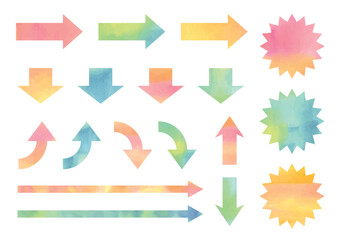 Watercolor Colorful Arrows and Badge Vector Set