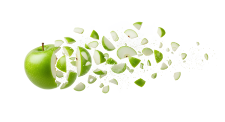 Exploding Green Apple Slices Frozen in Time, Capturing the Essence of Freshness