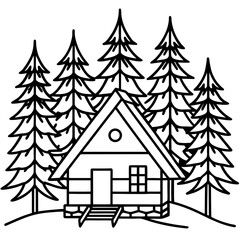 Fototapeta premium A cozy cabin nestled in a pine forest, isolated on