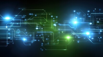 Obraz premium Abstract technology background with glowing circuits and luminous lines in blue and green colors creating a sense of innovation and digital advancement