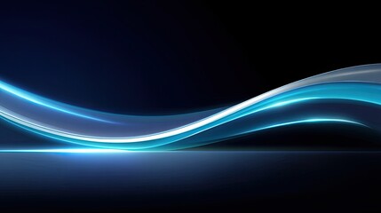 Obraz premium Abstract blue wave light pattern on dark background, smooth flowing lines creating a serene and tranquil ambiance for graphic design and digital art projects