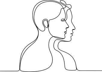 Continuous line drawing of two people in profile and connection