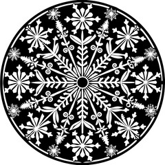 Intricate snowflake pattern in black and white isolated on