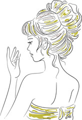 Elegant Woman with Stylish Updo Hairstyle Sketch Illustration on White Backdrop