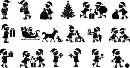 Delivering Gifts, Packing Sacks, Decorating Tree, Riding Sleigh, and Interacting with Reindeer and Pets for Holidays.