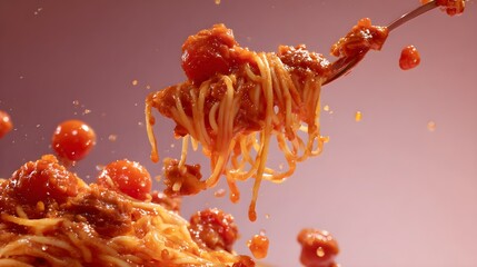 Pasta twirled on fork