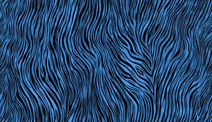 A seamless pattern of blue zebra stripes, each line with a black color, and the background is a plain blue. The lines have an elegant texture that mimics tiger skin