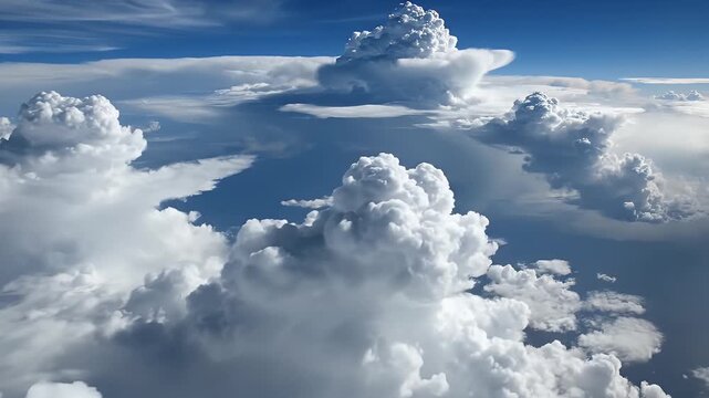 Thick cumulus clouds moving fast in the sky