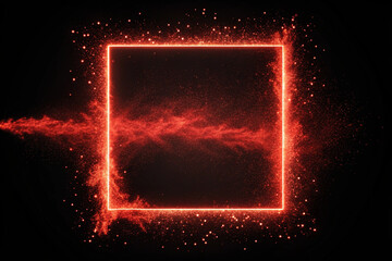 A red square of light against a black background. Space. Neon lights. Background material. Smoke.